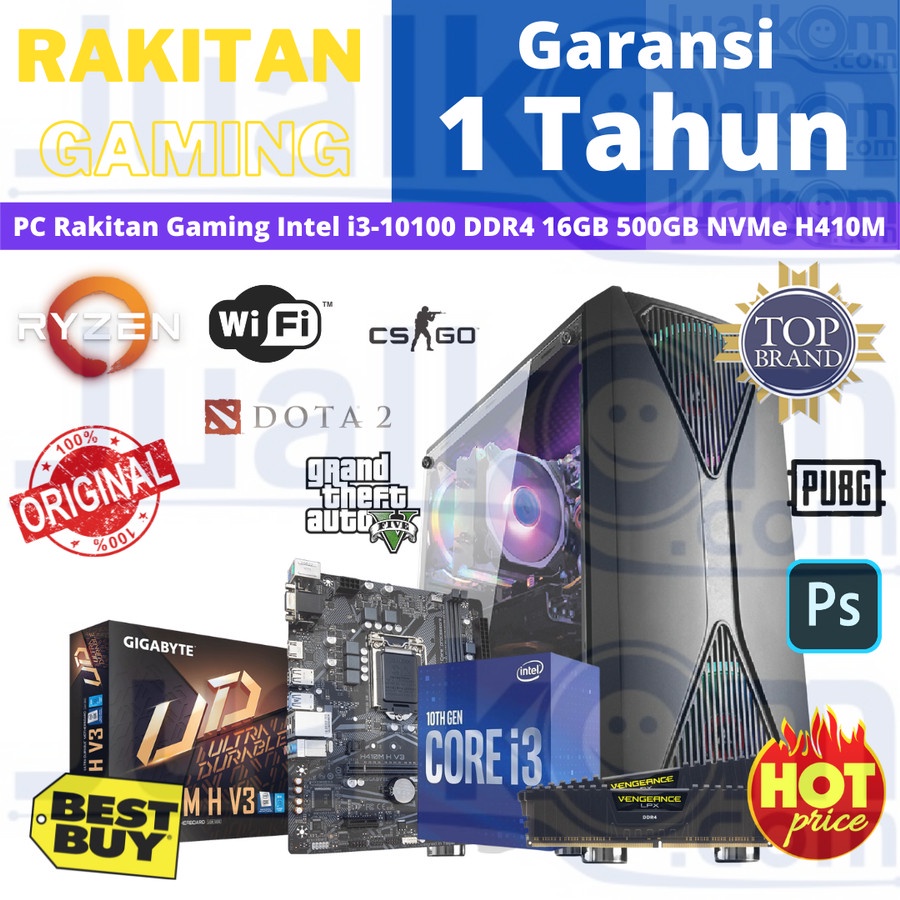 PC RAKITAN INTEL i3 10100 16GB SSD 500GB H510M E