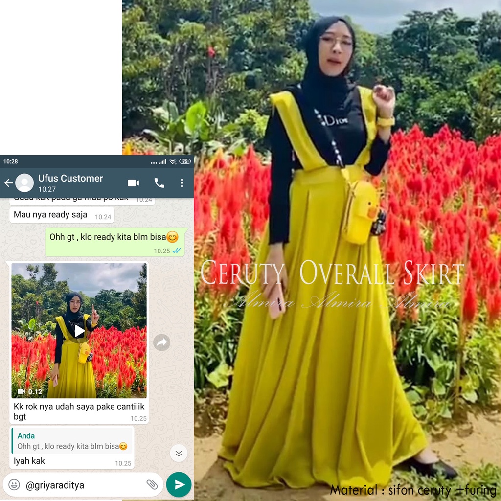 Overall Wanita Rok Panjang Baju Kodok Overal Dewasa Polos Muslimah Sifon Chiffon Griyaraditya Almira