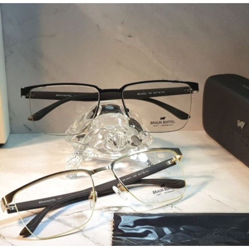 Kacamata Frame Pria Original Braun Buffel BB29201 (700/709) S56 IP Titanium - Model Half Frame Size 