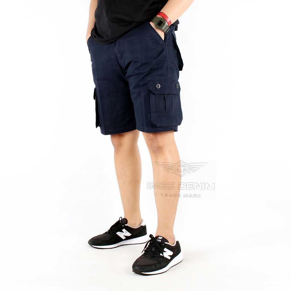 Celana Cargo pendek Pria Navy Blue Cotton Twill PDL Short Cargo Pants Katun Canvas Premium