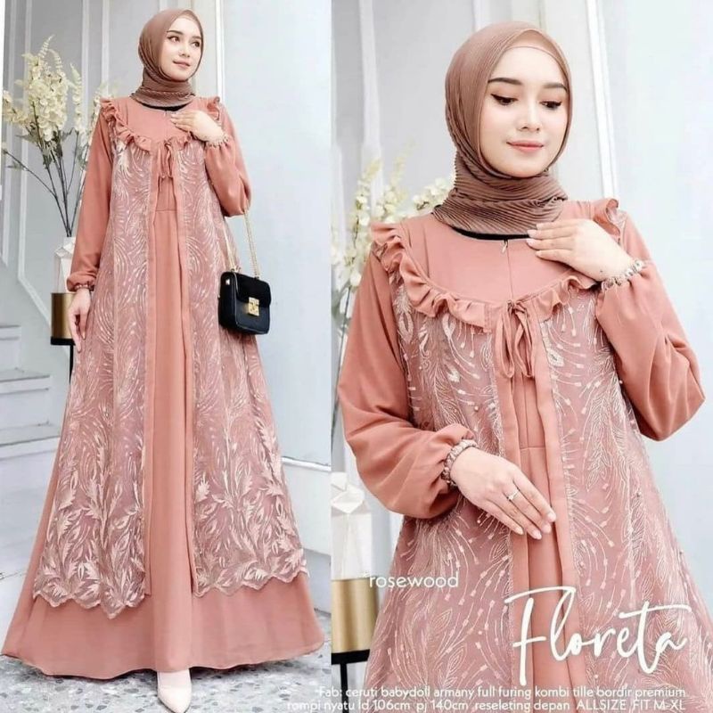 DRESS MUSLIM - FLORETA MAXI - GAMIS KONDANGAN - DRESS BRUKAT IMPORT - GAMIS BRUKAT