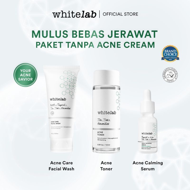 Whitelab Paket Acne tanpa acne cream (acne soap/facewash acne + toner acne+serum acne)