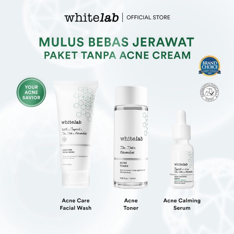 Whitelab Paket Acne tanpa acne cream (acne soap/facewash acne + toner acne+serum acne)