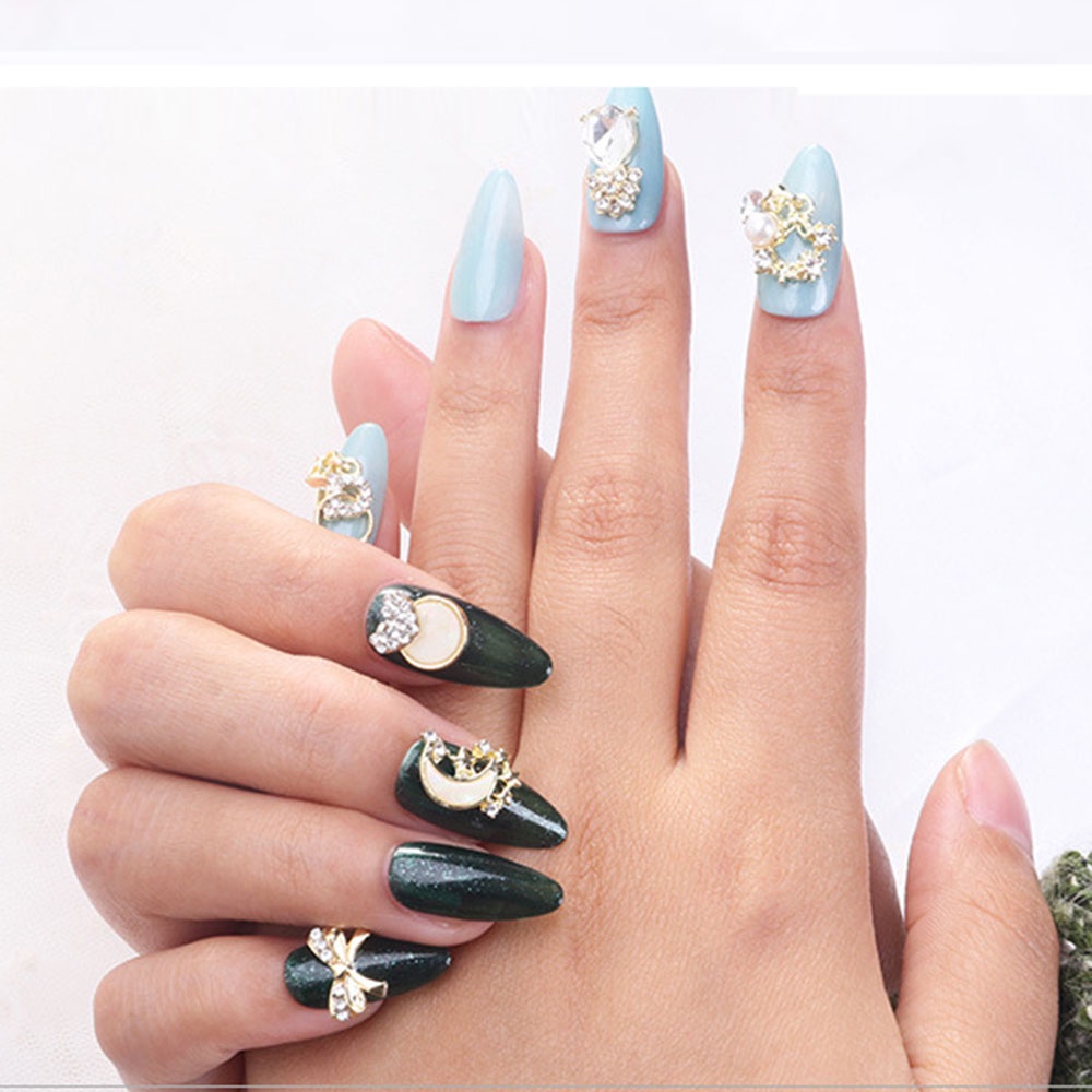 Mxbeauty 10pcs / Set Berlian Imitasi Bentuk Hati / Pita / Bintang / Bulan 3d Untuk Dekorasi Nail Art Diy