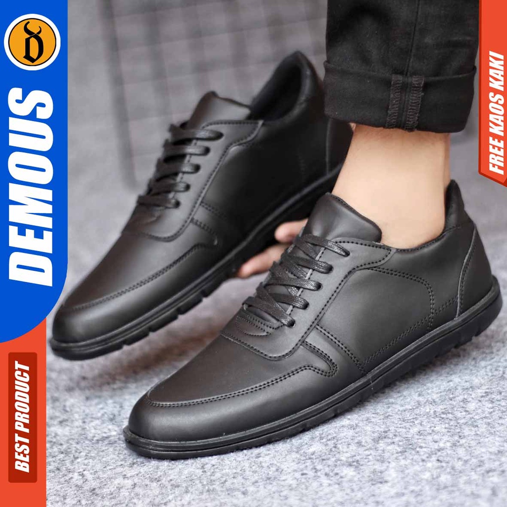 DEMOUS MUGEN Sepatu Kasual Formal Kerja Kulit Pu Hitam