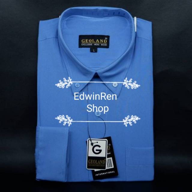 Kemeja Pria Lengan Panjang Polos Geoland Warna Biru Laut