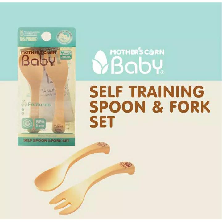 MOTHERS CORN SELF SPOON&amp;FORK SET / SENDOK DAN GARPU MAKAN BAYI