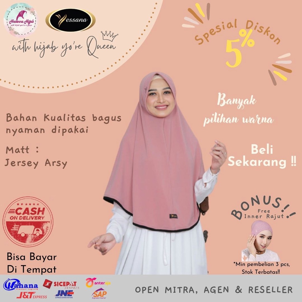 Yessana Hijab Syar'i Terbaru Bergo Sofia Jersey Ped Antem Variasi List Pinggir