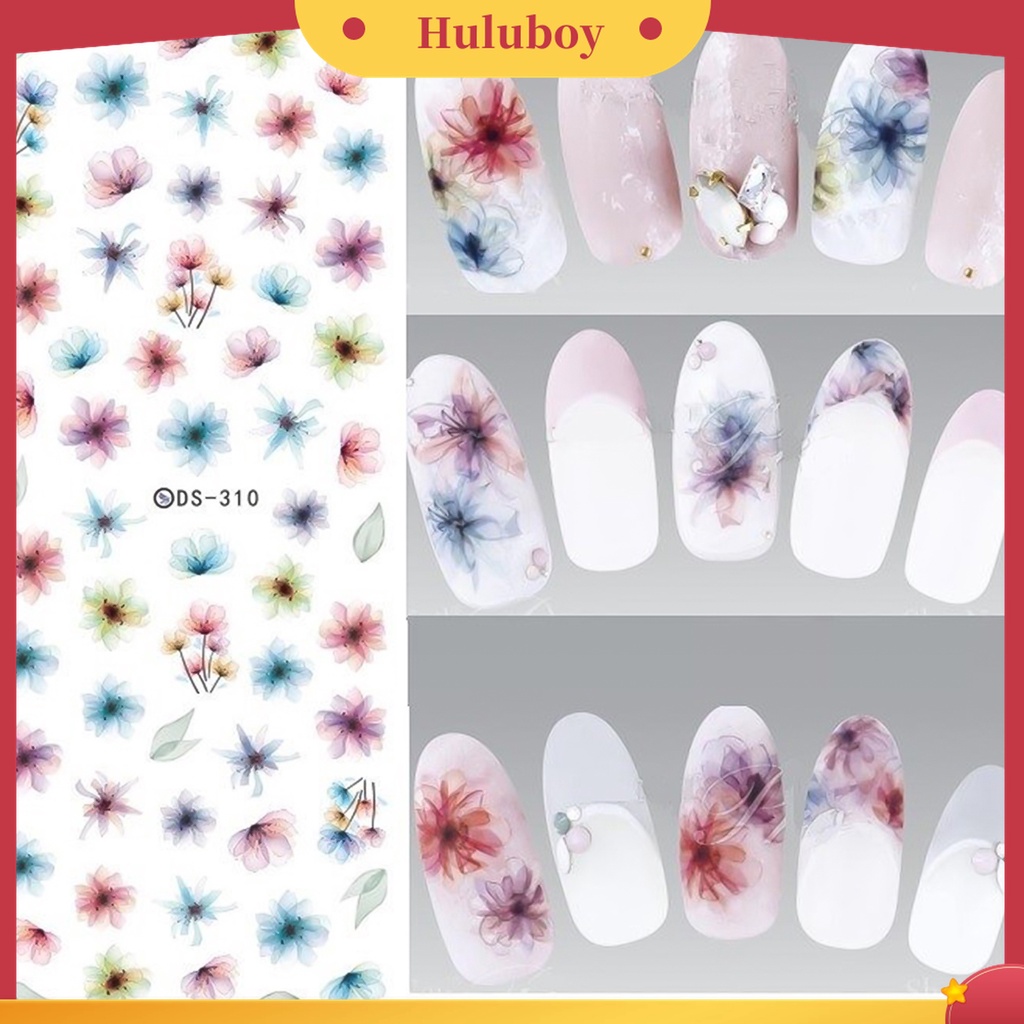 Huluboy Huluboy♡ 1 Lembar Stiker Decal Transfer Air Motif Bunga Untuk Manicure DIY