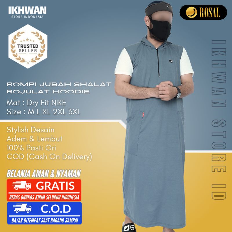 Rompi Sholat / rompi jubah shalat Pria ROSAL ROJULAT HOODIE - Rompi Baju Jubah gamis pria Murah / ou