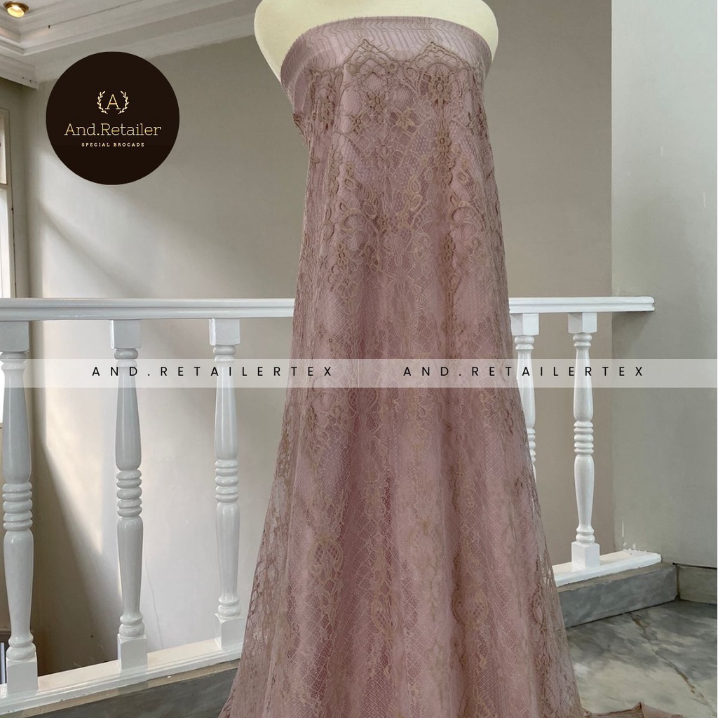 Bahan Kebaya Brokat Semi France Lace Chantily Shantily Katun Per panel 2,5m Warna Rossy Brown