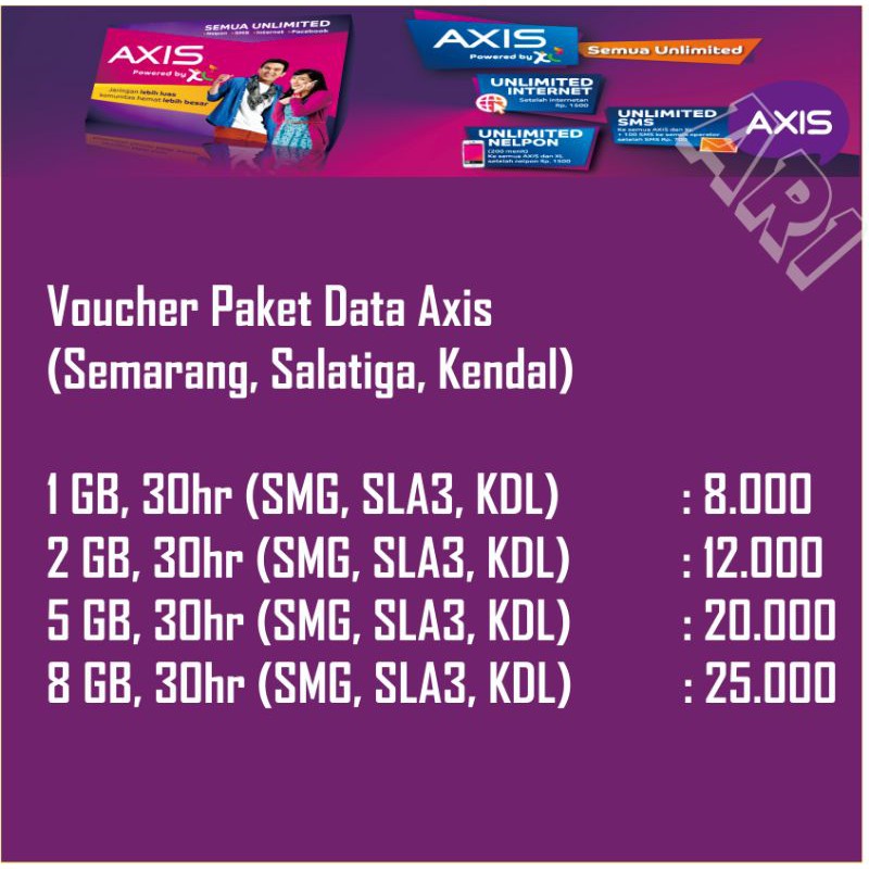 Kuota Voucher Axis AIGO 5GB 8GB 30 hari Lokal Kendal, Kab. Semarang, Salatiga, Ungaran & Ambarawa