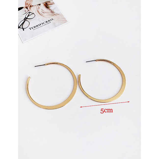 LRC Anting Tusuk Fashion Silver Alloy Circle Studs D84450