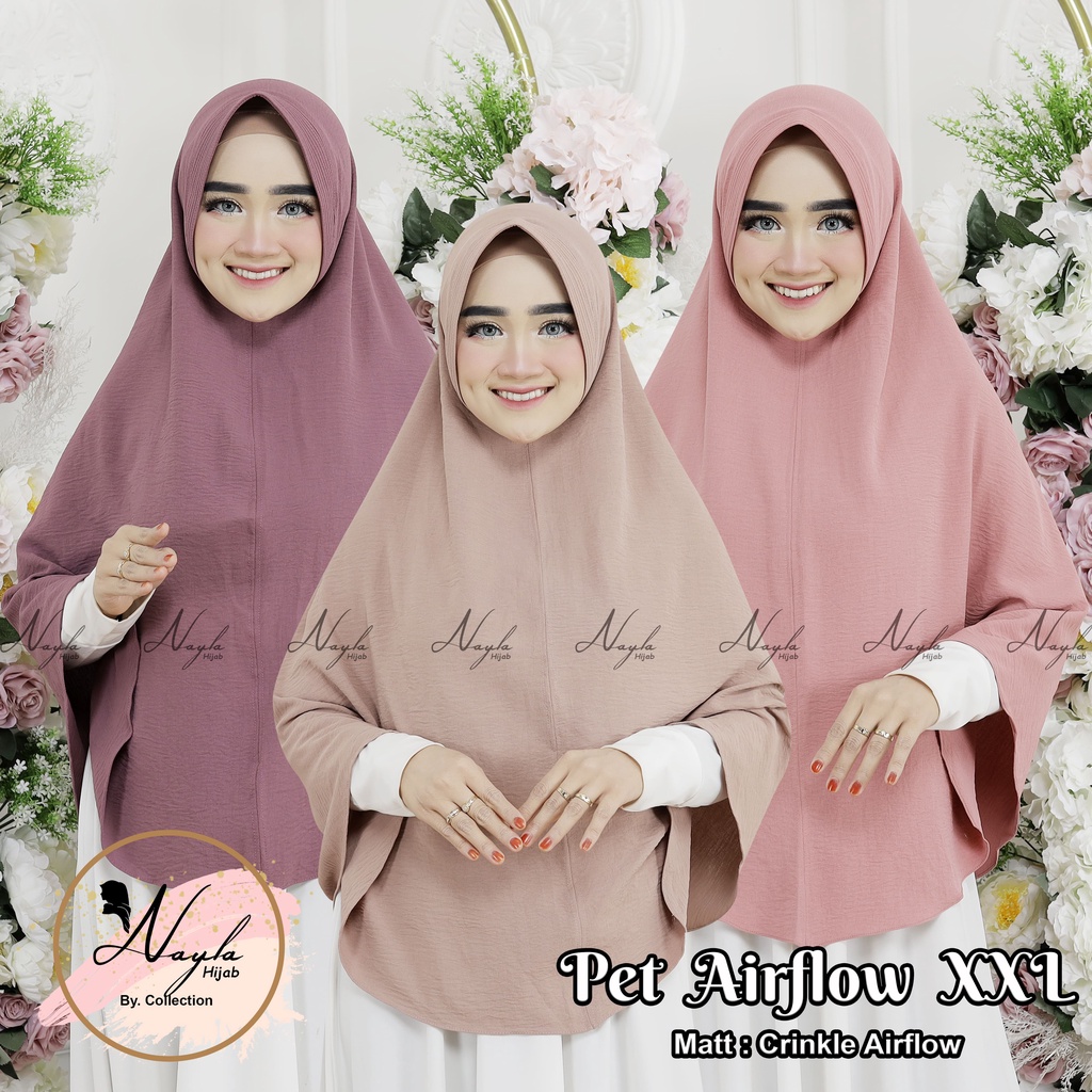 KERUDUNG INSTAN PET AIRFLOW SIZE XXL CRINKLE AIRFLOW JILBAB BERGO JUMBO NAYLA HIJA'B