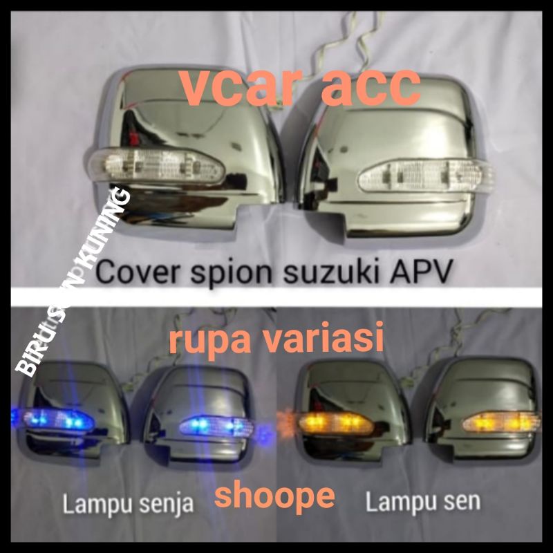 cover tutup spion mobil suzuki apv nyala lampu biru + sein kuning chrome