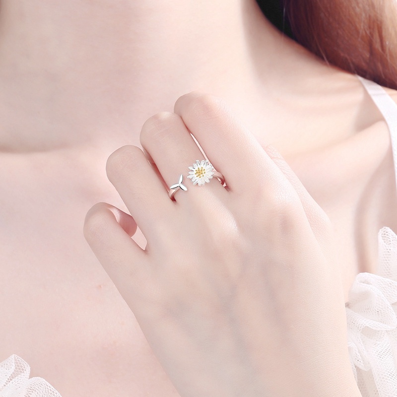 Cincin S925 Silver Gold-Plated Desain Bunga Daisy Gaya Korea Untuk Wanita
