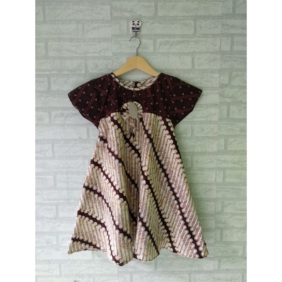 Dress batik sogan anak size 0 usia 1 th - 2,5th