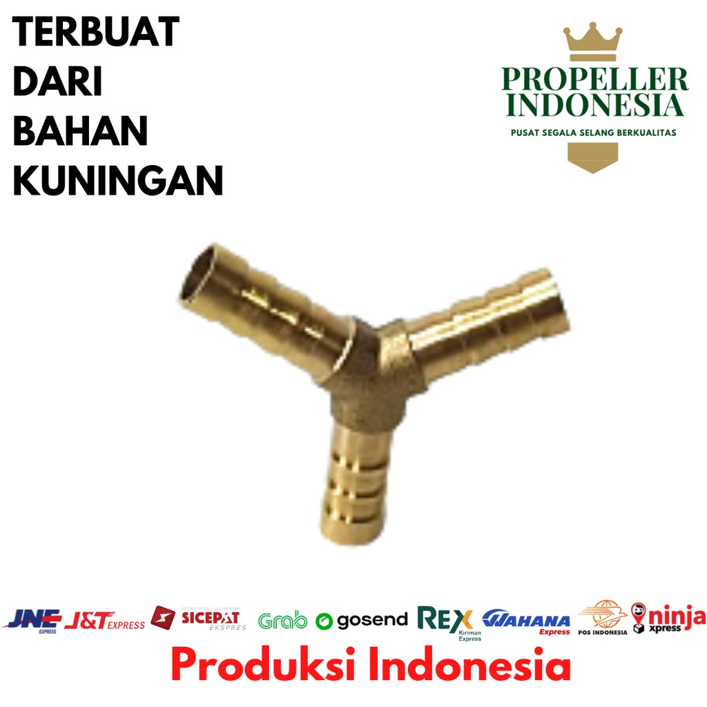 Sambungan Selang Kompresor Kuningan Y Segitiga 5/16Inch Neple 3 Cabang 8mm Sambungan Selang Angin