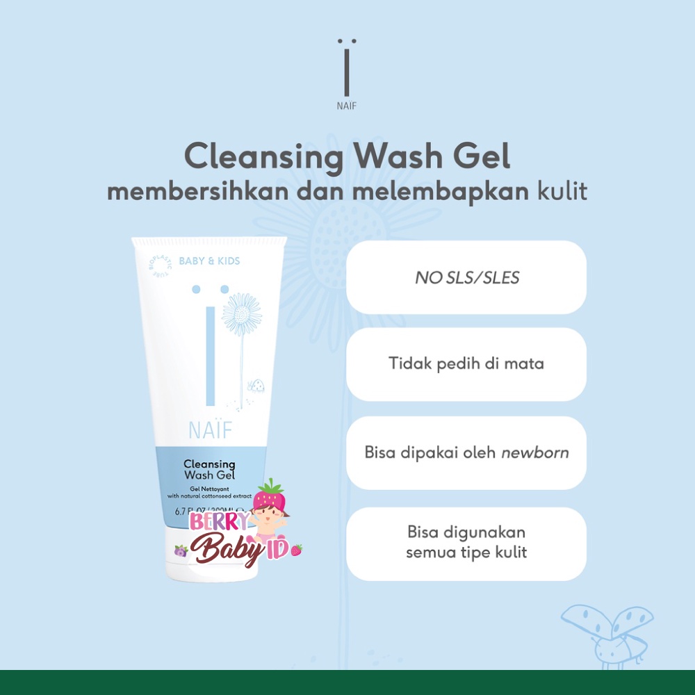 Naif Cleansing Wash Gel Sabun Mandi Bayi Baby Wash 200 ml Berry Mart