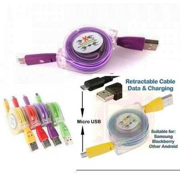 Ready Kabel Data Tarik LED Nyala Fleksibel Ulur Handphone Hp Smartphone Cas