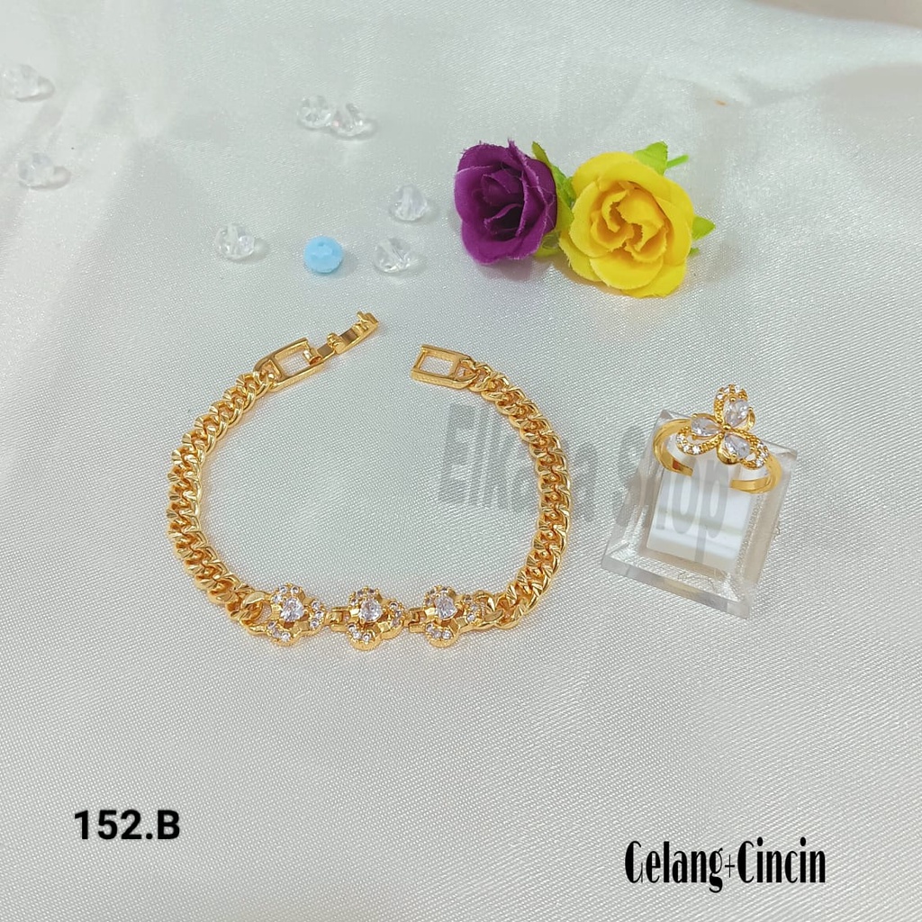 SET GELANG RANTAI 3 ZIRCON KEMBANG TERMANIS RANTAI SUPER BERKELAS PERHIASAN ANTI KARAT&amp;ANTI LUNTUR