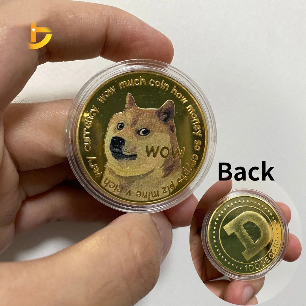 Coin Dogecoin Doge Gold Iron Plated Koleksi Pajangan Souvenir + Case