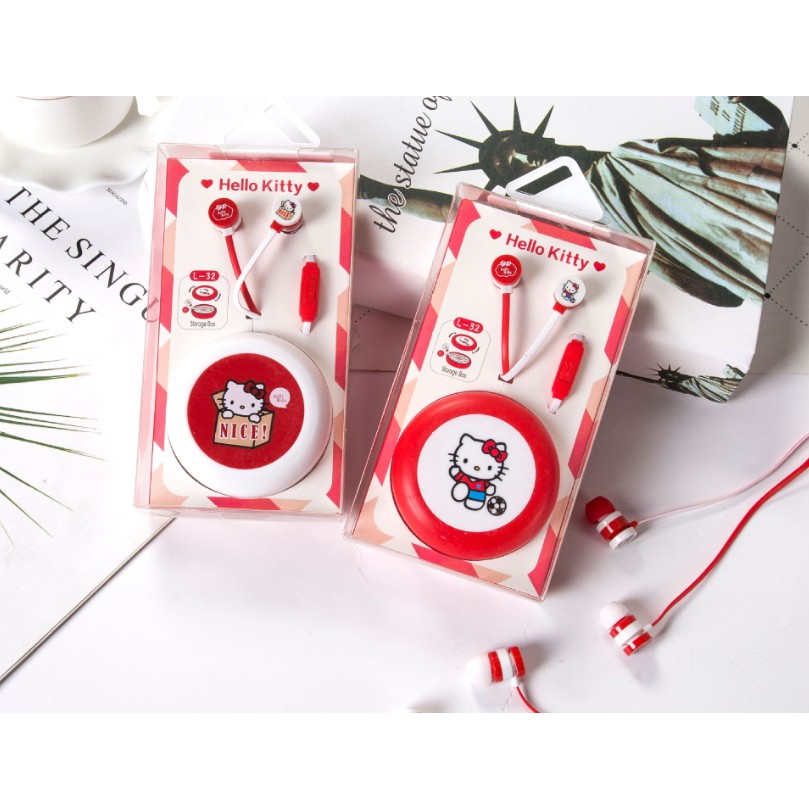 [L-32] Headset Earphone Karakter HELLO KITTY / Earphone + Wadah Earphone HELLO KITTY Lucu Unik Imut