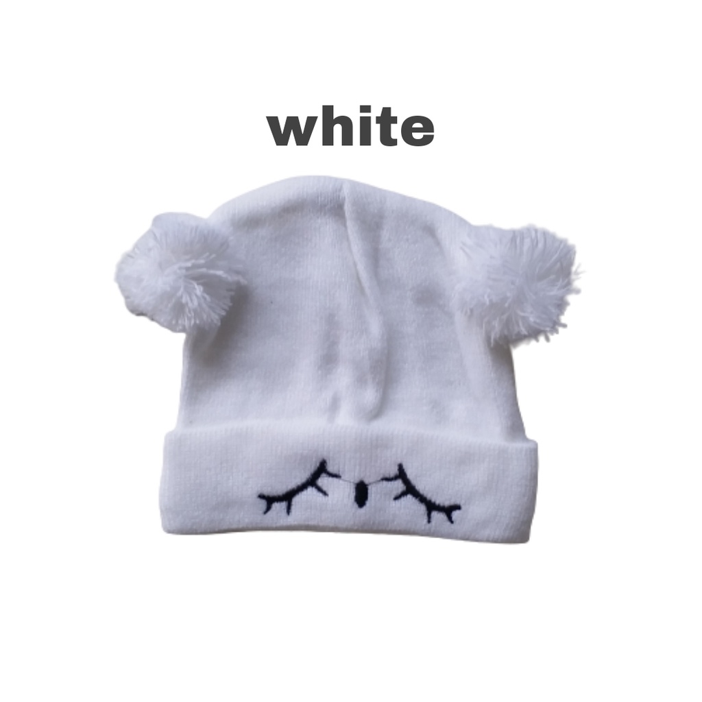 ho KUPLUK SLEEPY BEAR (K) Topi Anak Lucu Model kupluk Usia 0 Sampai 3 Tahun Kualitas Terbaik-WHITE