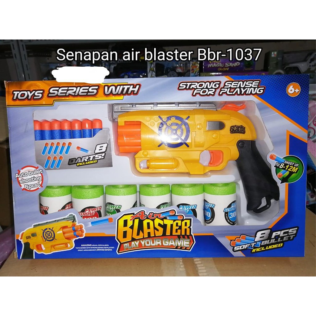 Mainan senapan air blaster target kaleng peluru busa soft bullet gun auto 8 peluru