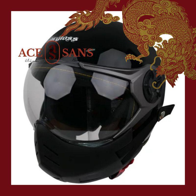 Helm Cargloss Halfface YRM Retro Plus Masker YRM Deep Black I Helm Motor I Helm Cargloss I Otomotif