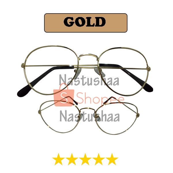 Kacamata Lensa Normal Frame Besi Korea Retro Oval Fashion Kaca Mata Gaya bahan Metal Untuk Pria dan Wanita FREECASE