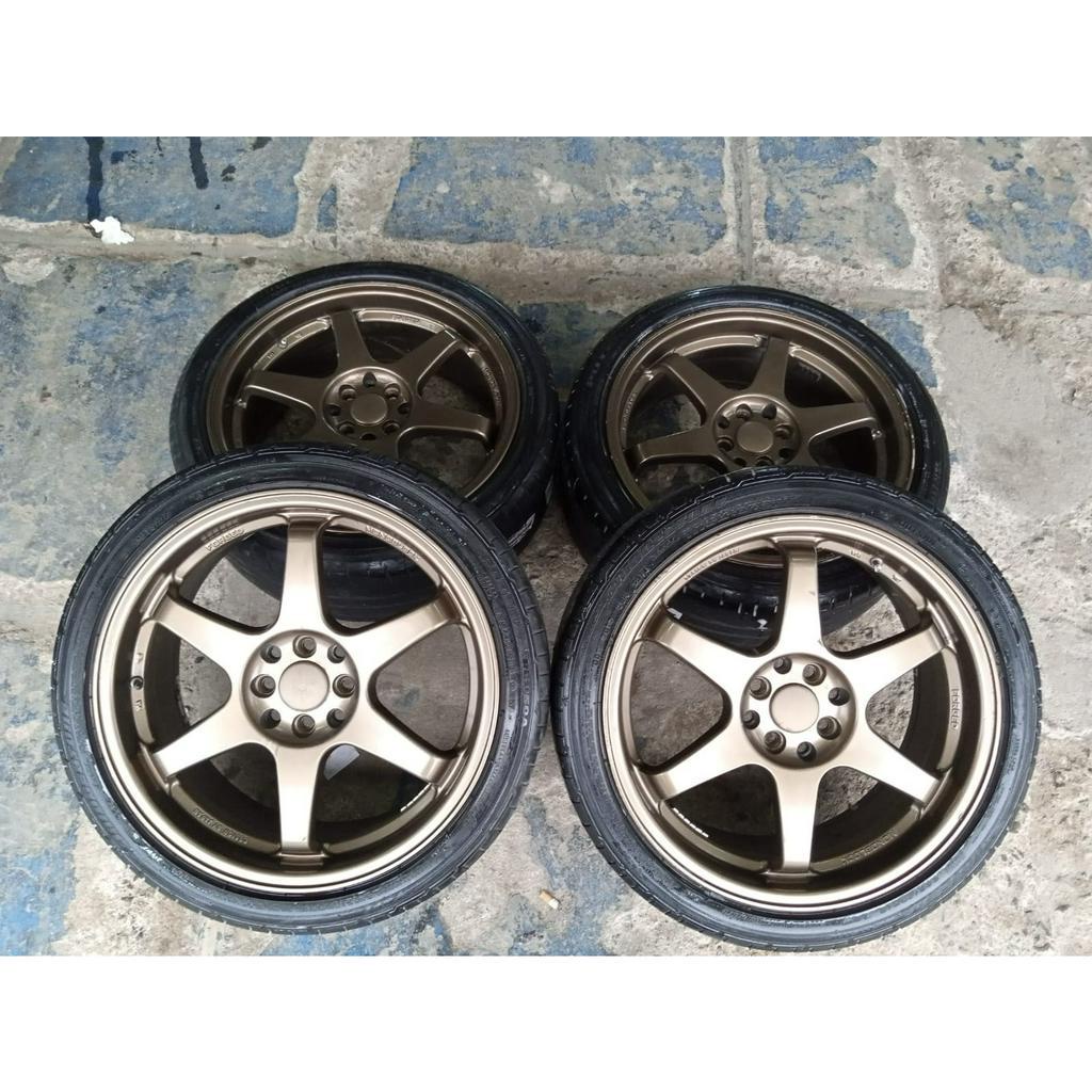 velg racing bekas model te37 ring 18 pcd 4x100/114 + ban bonus