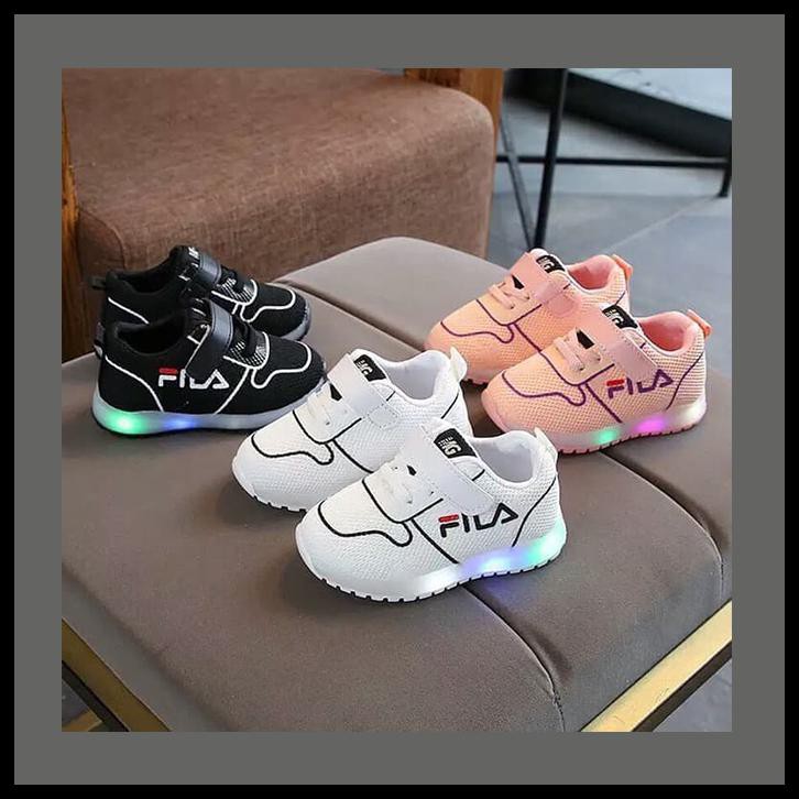 Sepatu Anak Lampu Led Unisex Fila Sporty Strips (Zh-Ss028) - 30, Putih