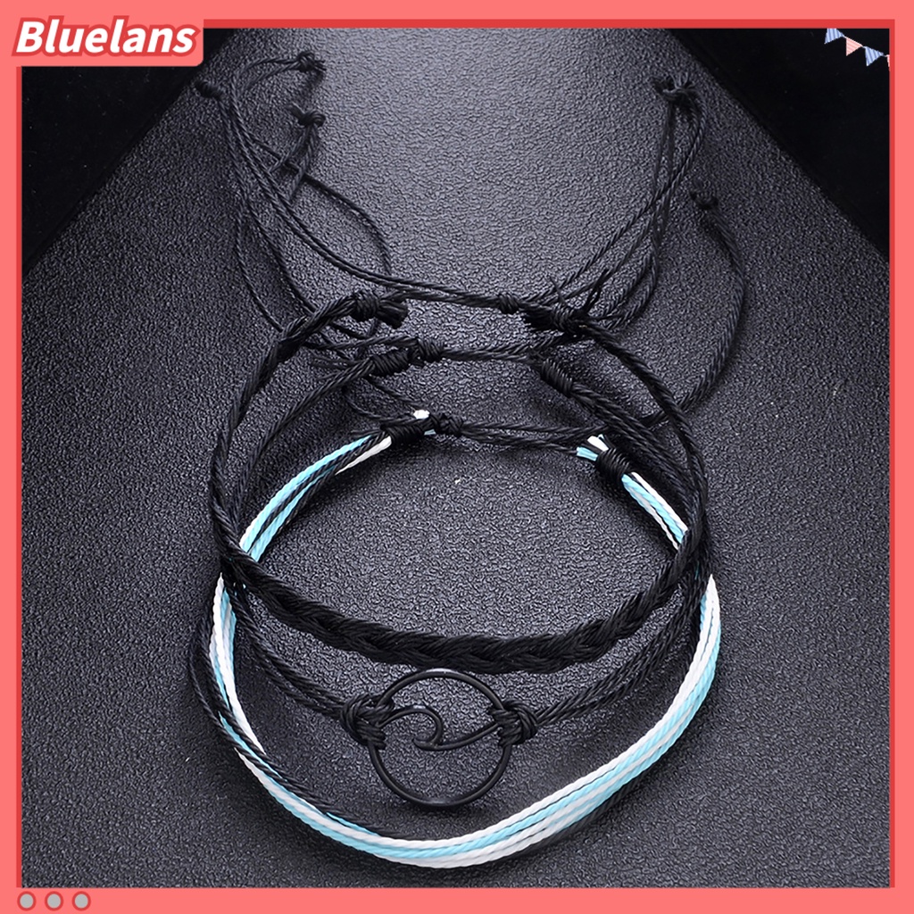 Bluelans 3Pcs Bracelet Multilayer Bohemia Rope Braided Wave Circle Wristband