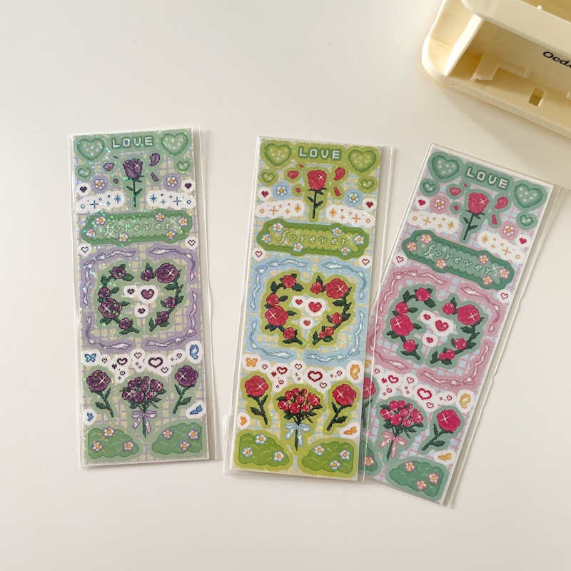 laser retro pixel bear rose card sticker diy hand Polaroid photo card decoration