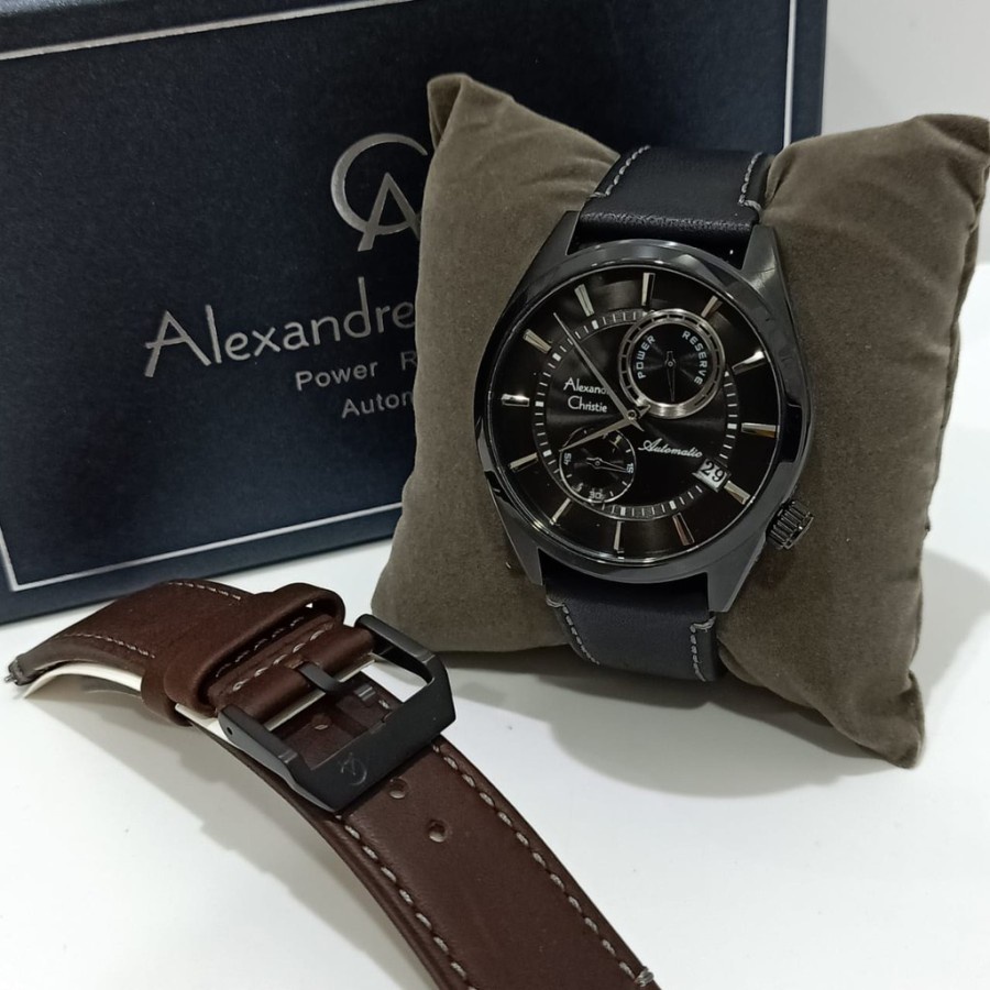 ORIGINAL Jam Tangan Pria Cowok Alexandre Christie Automatic AC 3041 / AC3041 / 3041 Leather