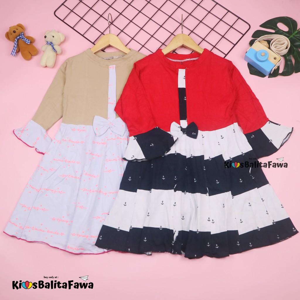 Dress Sissy 1-8 Tahun / Dress Anak Lengan Panjang 3/4 Baju Perempuan Dres Terompet Cutbray Blouse
