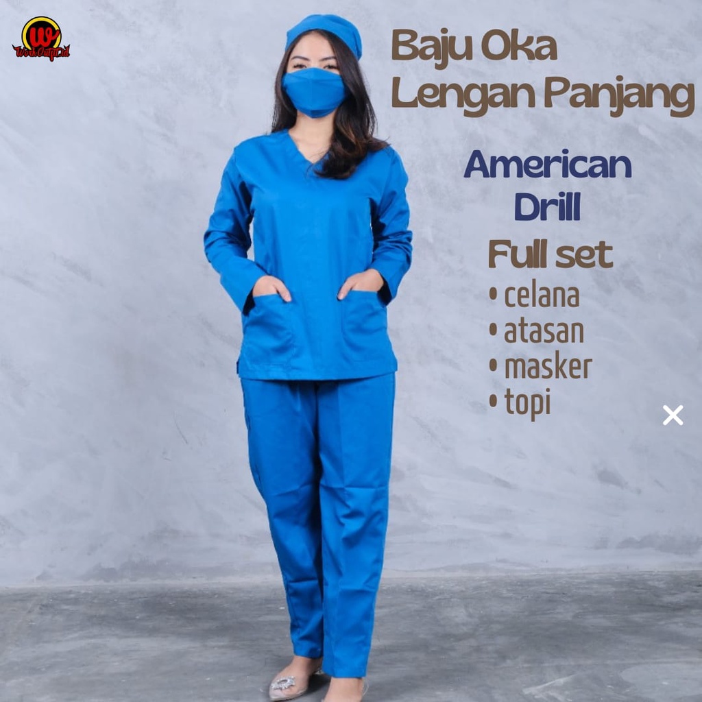 Baju Ok Oka Lengan Panjang Premium Drill | Medical Scrub Baju Jaga Perawat Dokter Medis