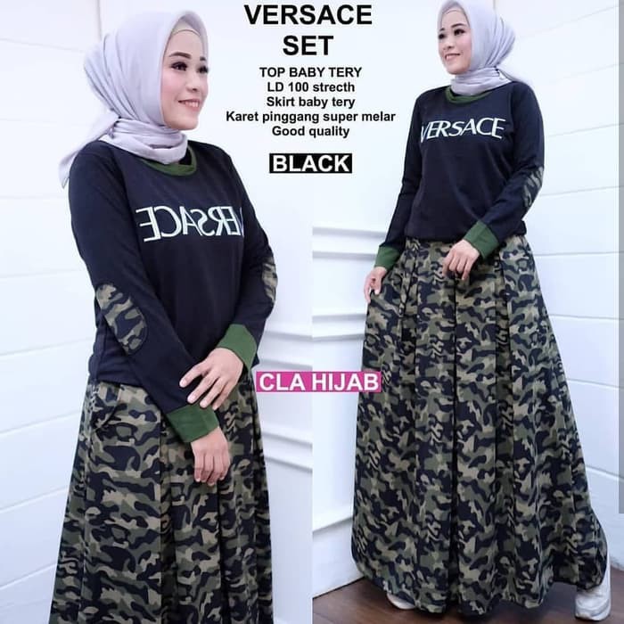 TERANYAR  Baju wanita army look / Setelan murah / Rok / kaos wanita: Versace set   TP TERMURAH