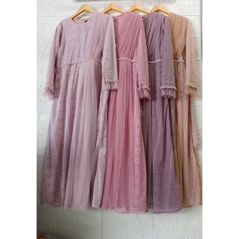 ozias/gamis sparkle/gamis brokat mewah/gamis brukat renda tile samping mutiara/gamis pesta tile