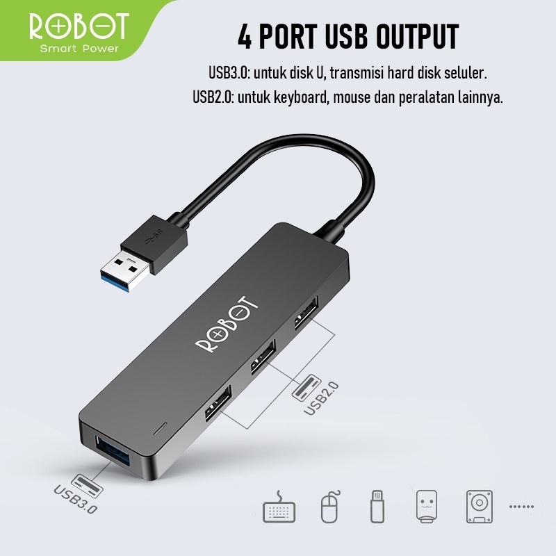 ROBOT USB Hub H160 4 Ports USB 2.0 &amp; USB 3.0 High Speed 5GBPS Original