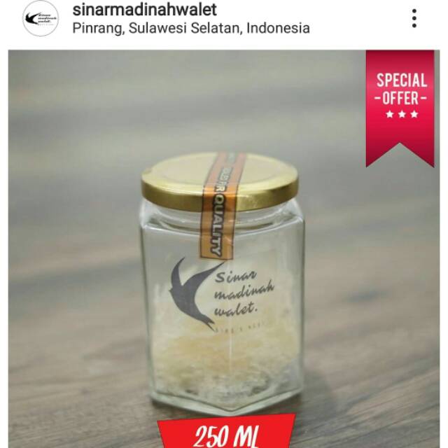 

Sarang burung walet/Bird Nest bersih asli 100% kemasan toples kaca 250ML(ISI 9,5gr SBW)