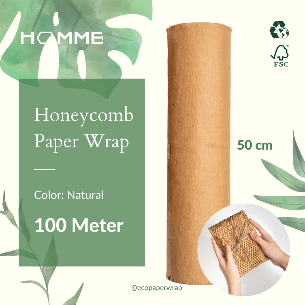 [100 Meter] 50 cm HOMME Eco Paper Wrap Honeycomb Paper Bubblewrap Kertas Kraft Paper Roll warna natu