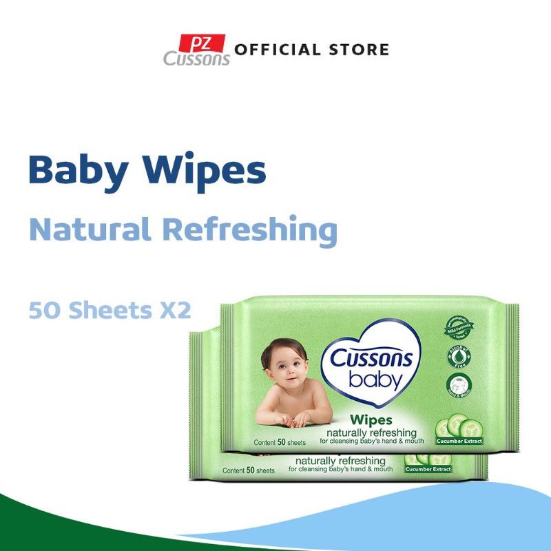 CUSSONS BABY WIPES - TISU BASAH NATURALLY REFRESHING 50+50 SHEET