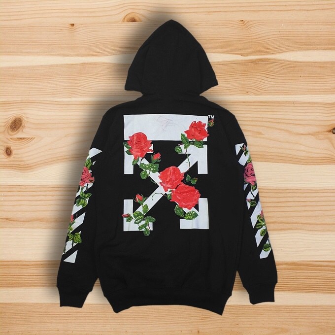 Jaket Hoodie Skate OffWhite Non Zip Rose Black Premium