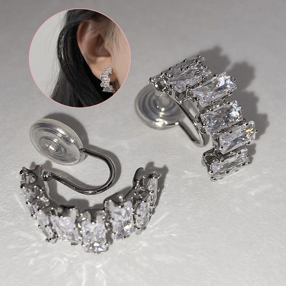 R-flower Chunky Hoop Ear Clip Fashion Statement Untuk Wanita Gadis Perhiasan Hadiah Cubic Zirconia Manset Telinga