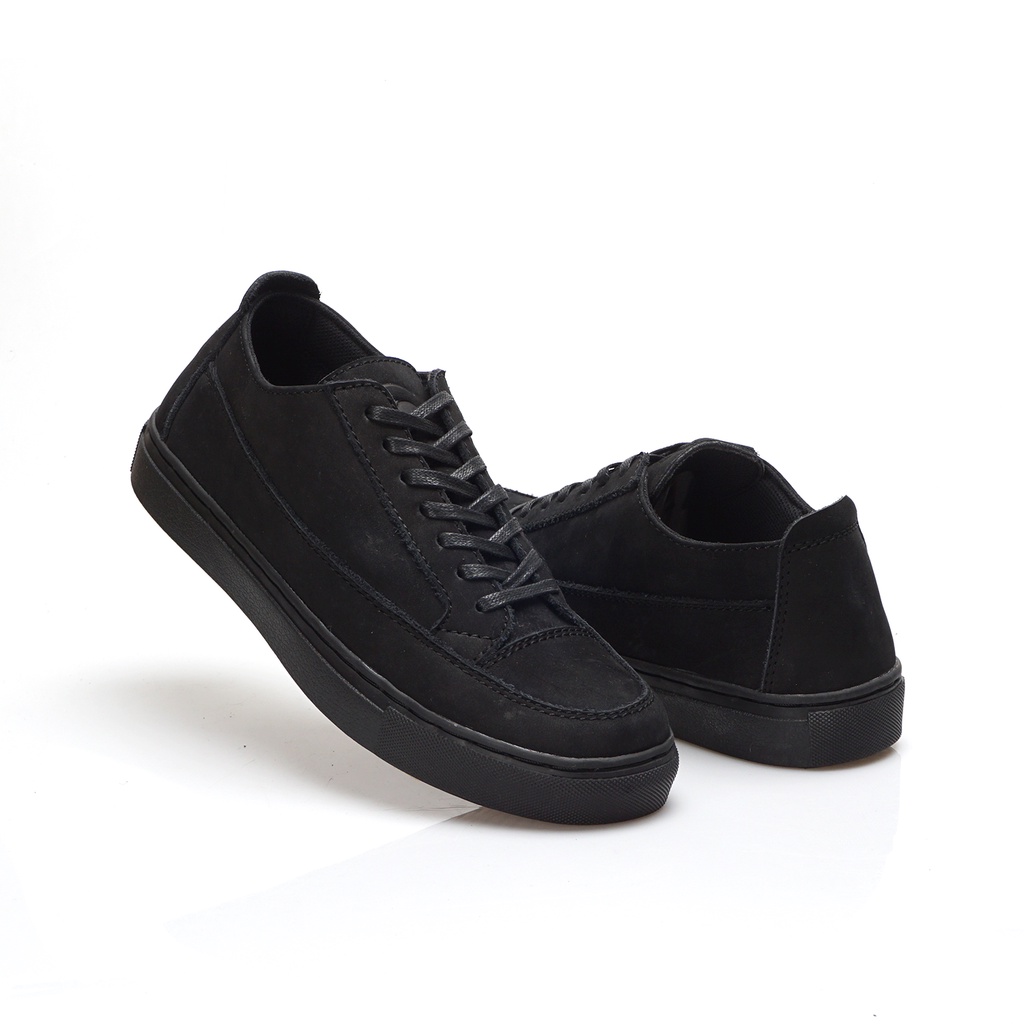 Olaf Full Black (Kulit Asli) - Sepatu Sneakers Pria Kulit Kasual Pria Santai Kuliah Kulit sapi asli - sneker Casual