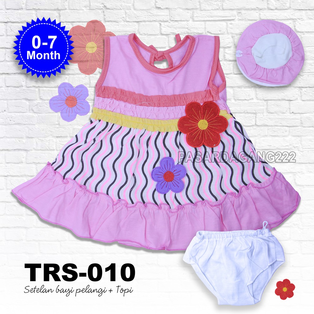 SETELAN Setelan Rok Bayi Pelangi + Topi TRS-010 TANPA LENGAN