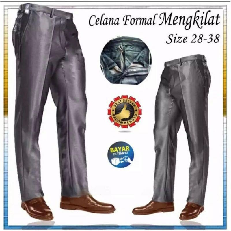 Celana Formal Pria Dasar Mengkilap METALIK Slimfit / Kantor Kerja Panjang