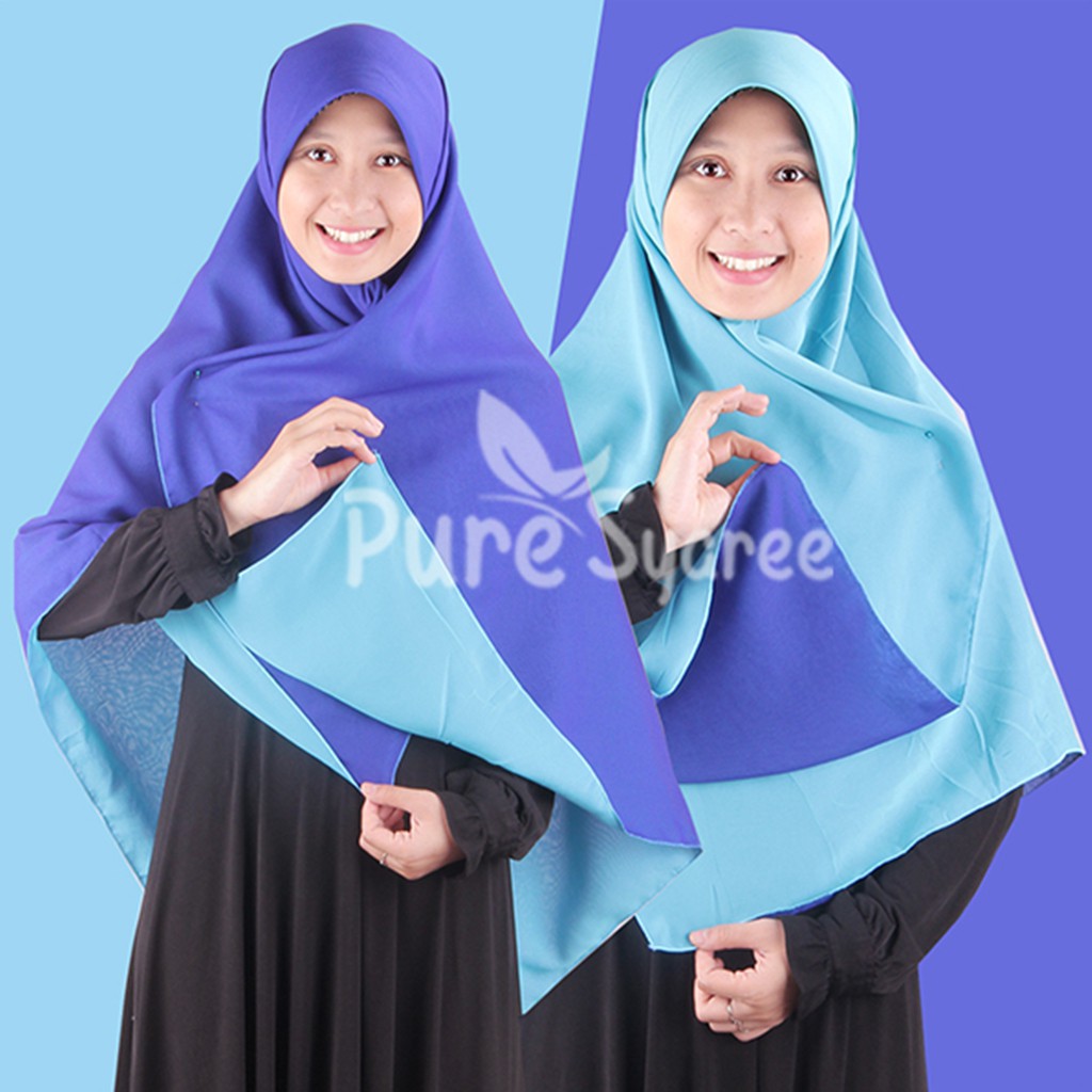 Pure Syaree Hijab Syari Bolak Balik Biru Elektrik – Biru Laut
